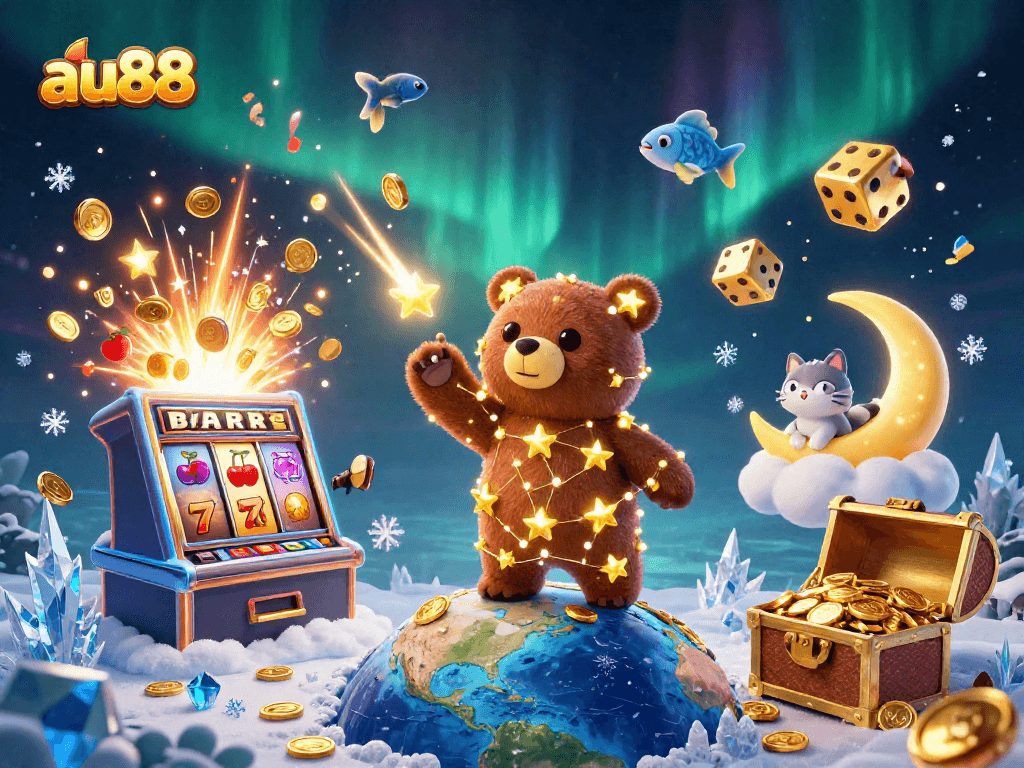 Experience the thrill of winning like au88 in this captivating casino illustration of slots and jackpots.