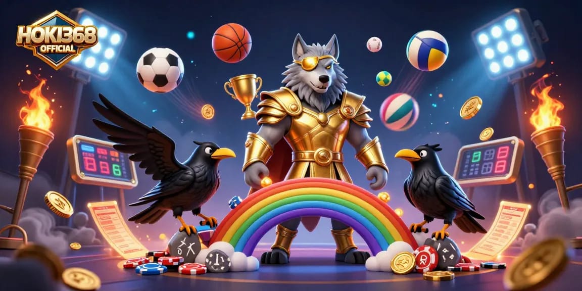 Engaging visual of HOKI368 OFFICIAL showcasing dynamic sports elements and Norse characters.