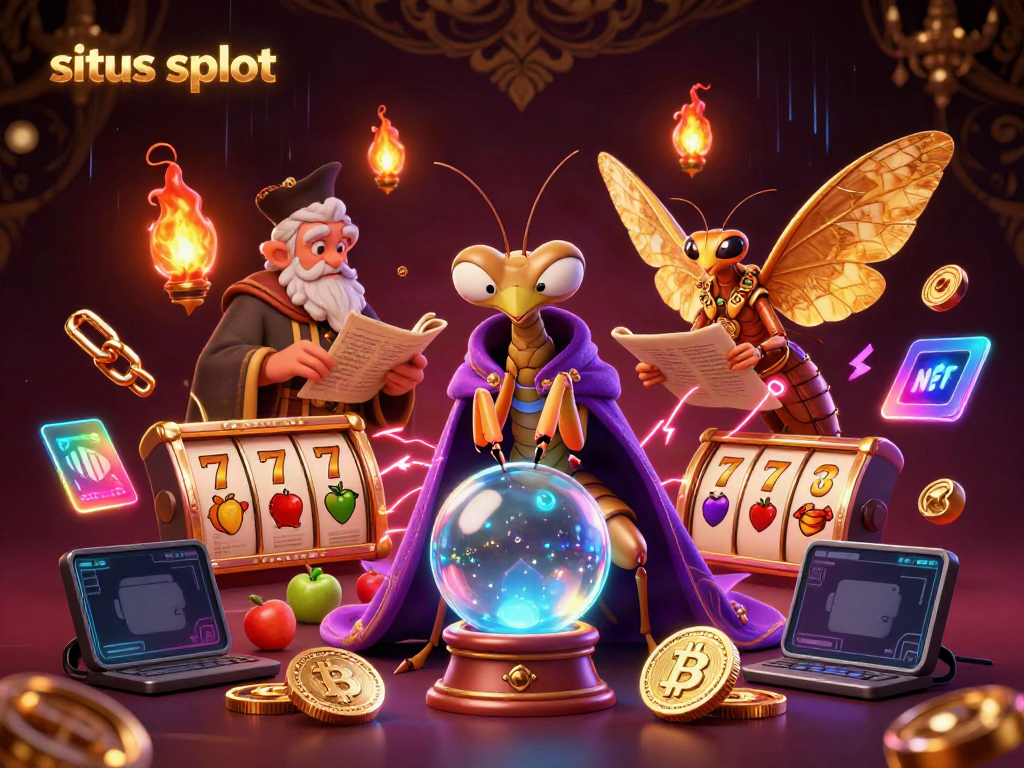 Experience the vibrant world of situs slot with animated fortune tellers and slot symbols.