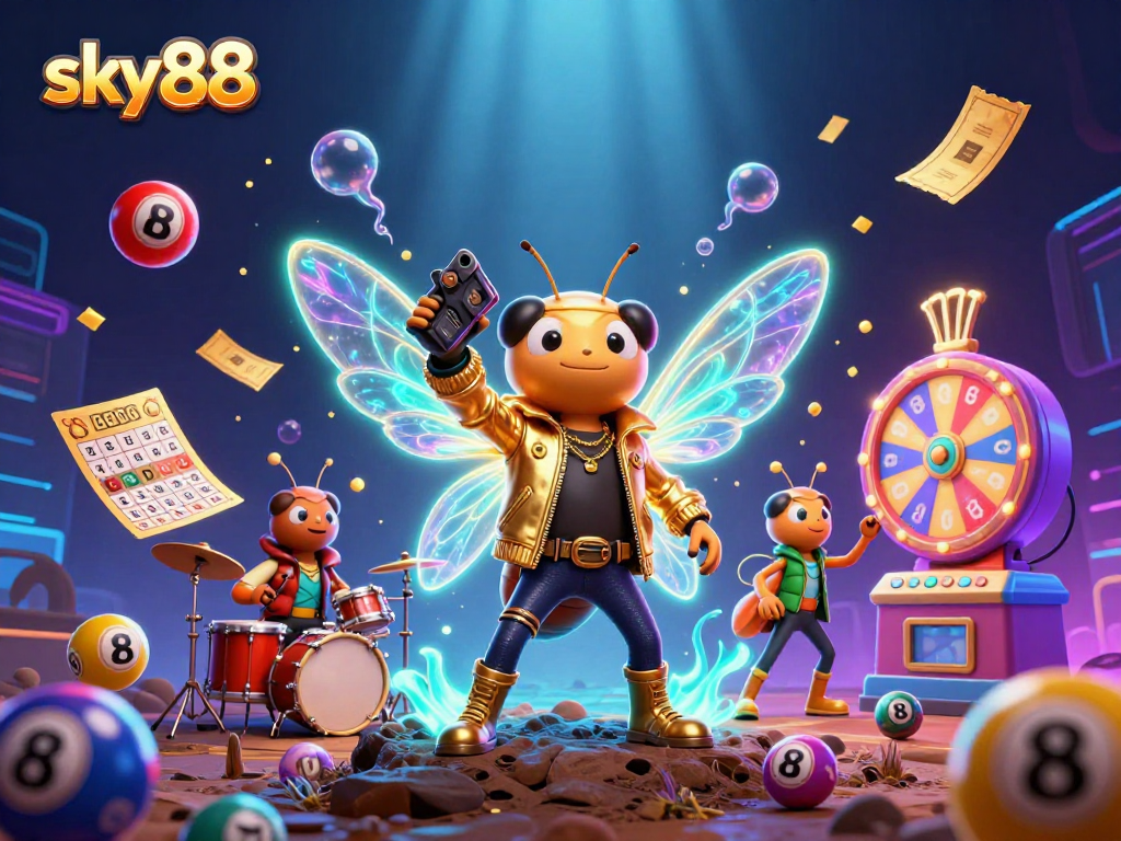 Enjoying dynamic lottery fun at sky88 with lively characters and vibrant game elements.