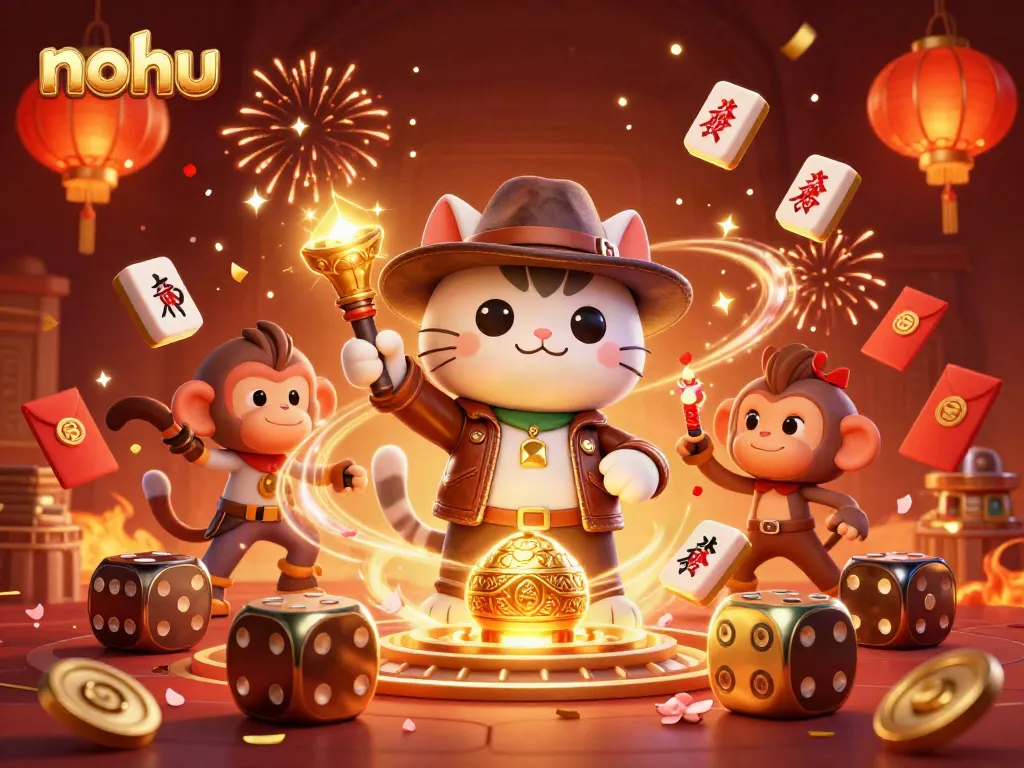 Engage with nohu's captivating slot gaming experience in an adventurous temple scene with colorful effects.