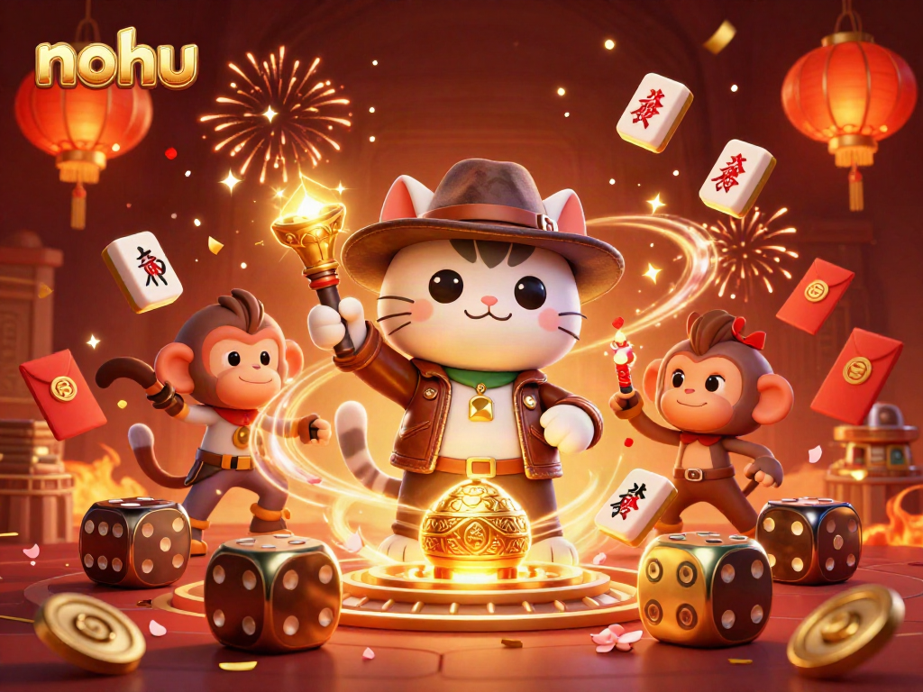 Engage with nohu's captivating slot gaming experience in an adventurous temple scene with colorful effects.