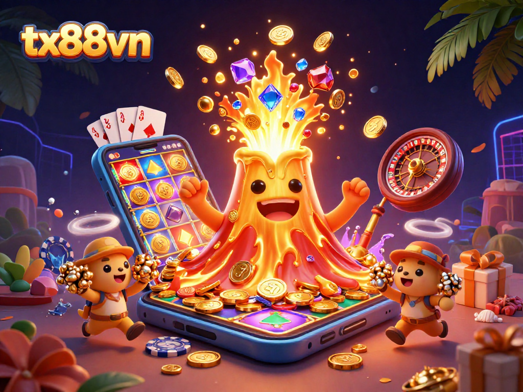 Experience the excitement of tx88vn with a colorful eruption of coins, games, and treasures