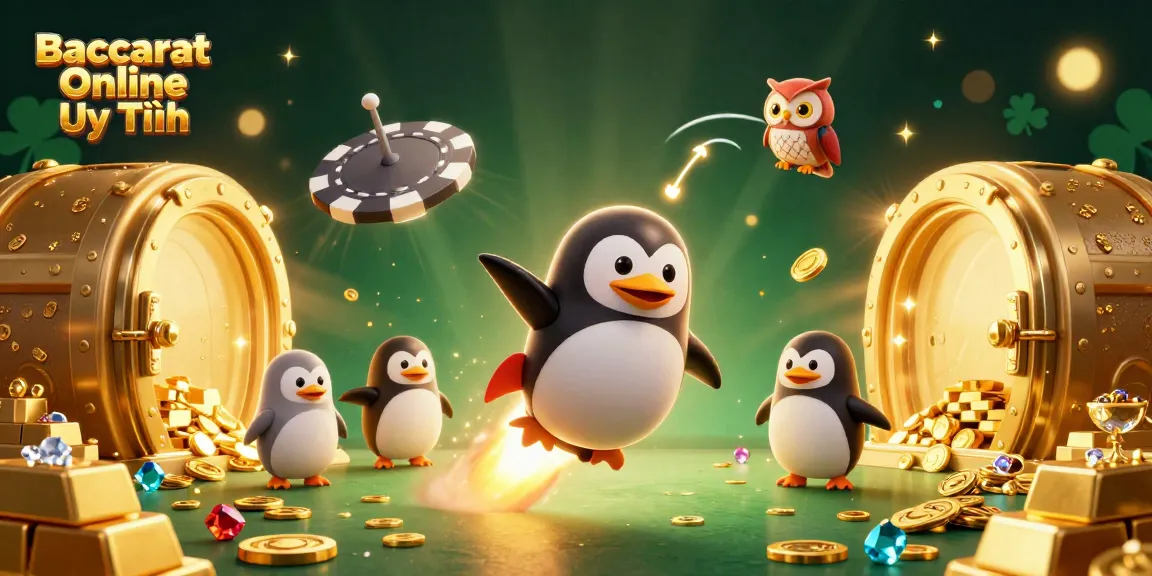 Experience the exciting Baccarat Online Uy Tín gaming adventure with a dynamic casino-themed illustration.