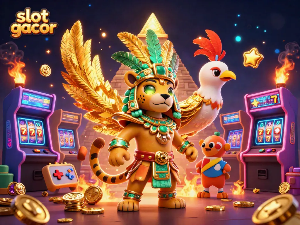 Engage with the vibrant world of slot gacor featuring 3D Mayan characters and casino elements.