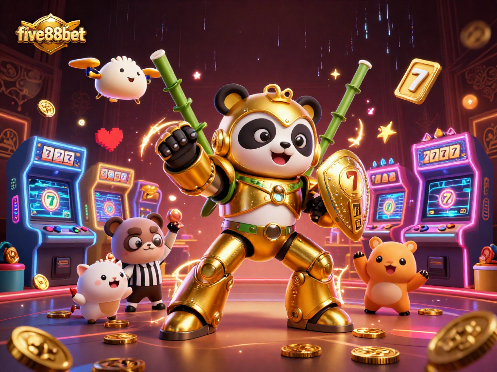 Get lucky with five88bet's vibrant casino-themed illustration showcasing an energetic gaming arena!