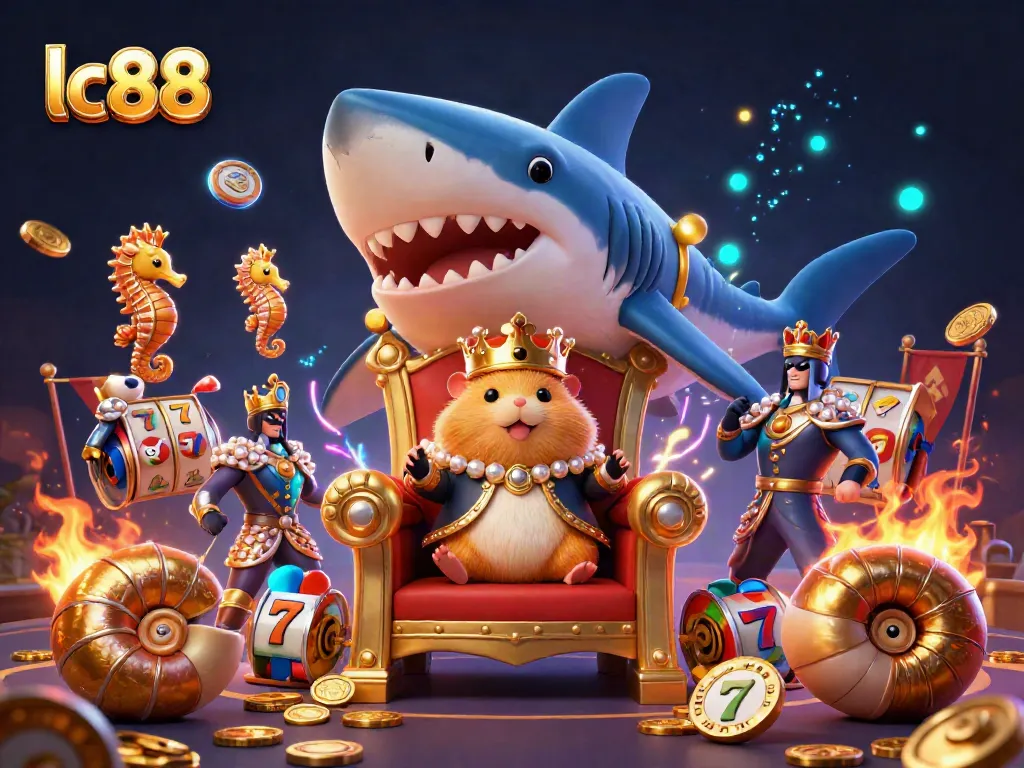 Experience the thrilling world of lc88 gambling with a royal hamster king in a dynamic casino setting.
