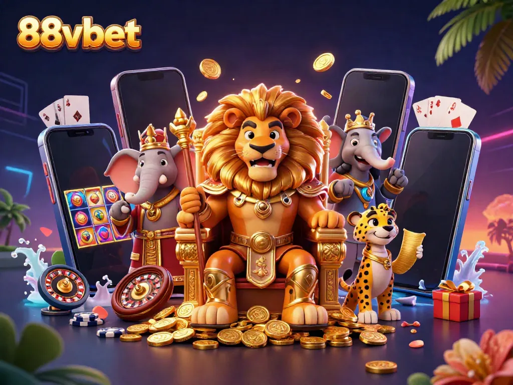 Experience thrilling wins with 88vbet in a vibrant, action-packed casino illustration.