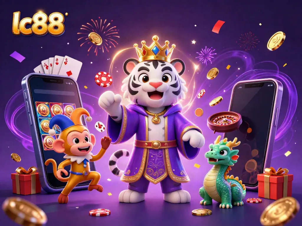 Experience exciting casino gameplay with lc88's vibrant 3D characters in a colorful setting.