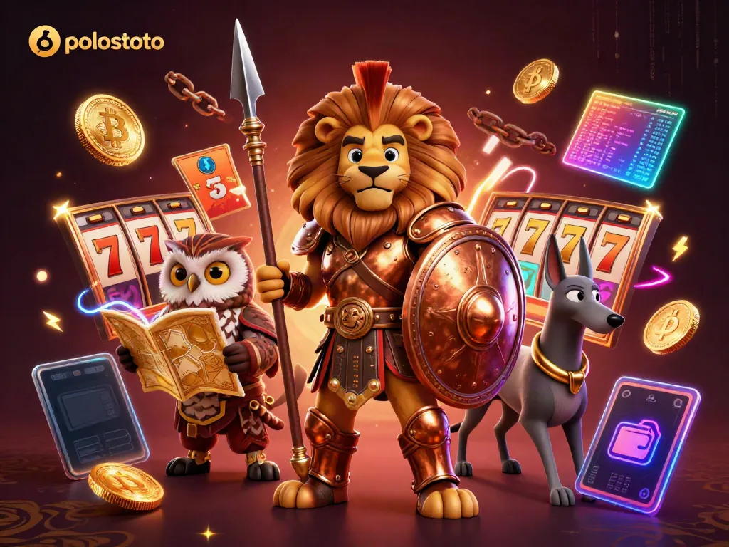 Experience the thrill of polostoto slots with an exciting 3D illustration showcasing vibrant characters and gaming elements.