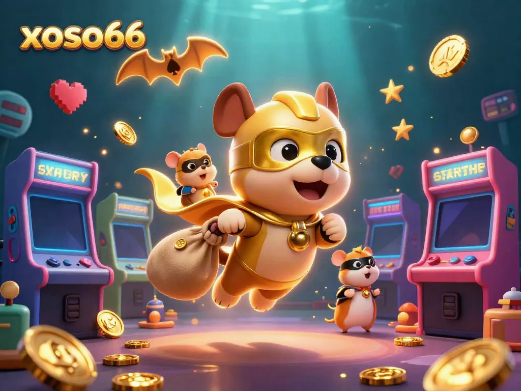 Play and win with xoso66 in this dynamic 3D illustration featuring fun characters and games.