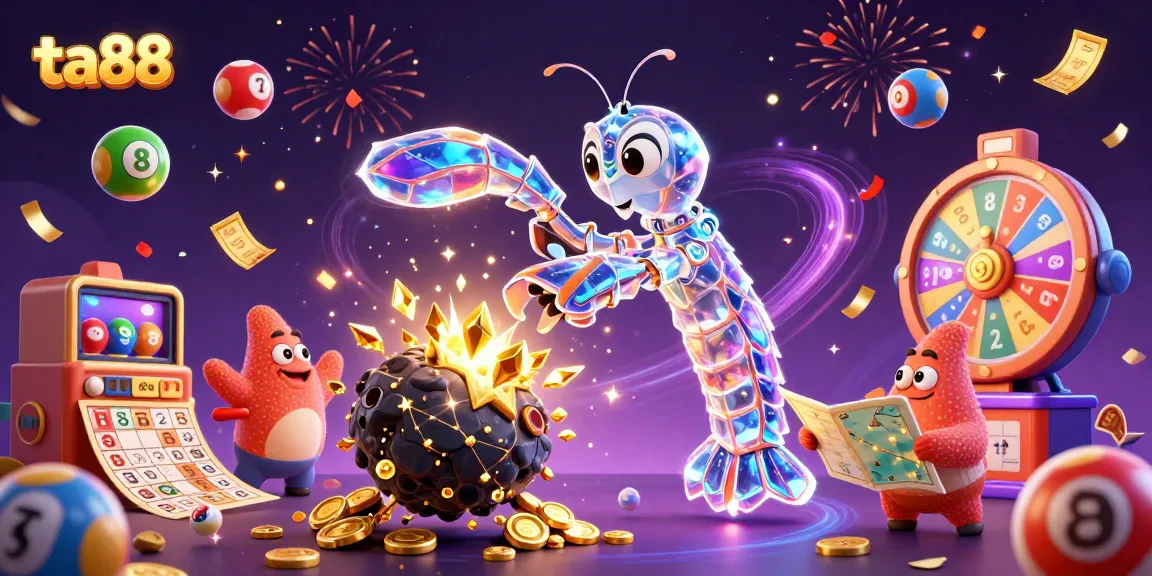 Experience the excitement of ta88 with vibrant lottery and casino elements exploding into coins.