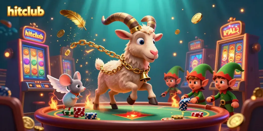 Experience the excitement of hitclub's interactive casino with enchanting characters in a vibrant setting.