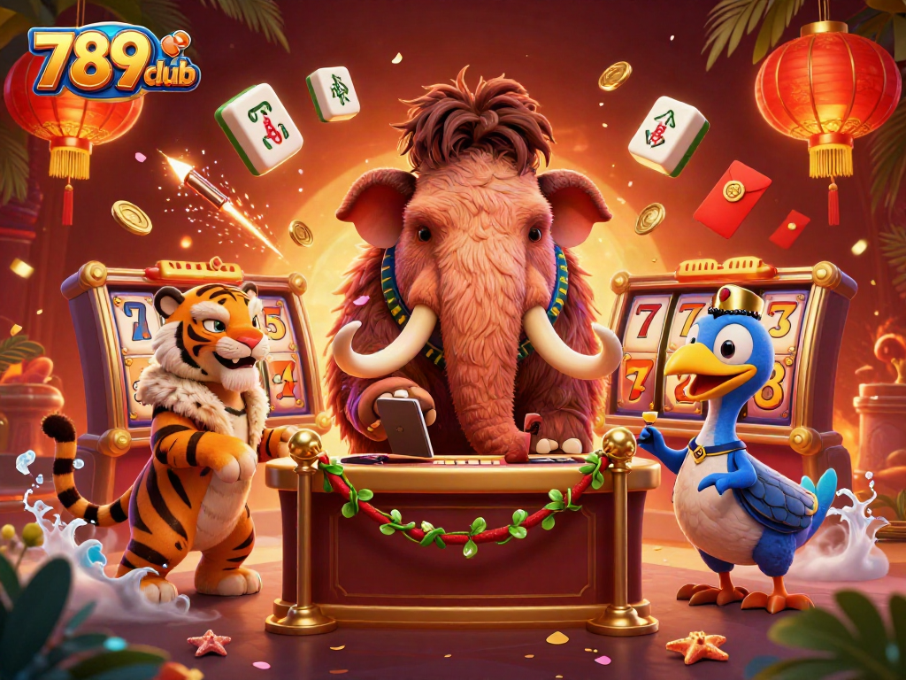 Experience the excitement of 789club with a scene featuring a mammoth bouncer and dazzling casino elements.