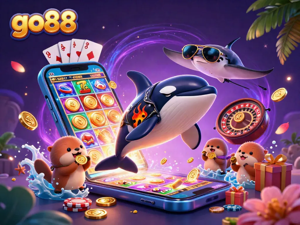 Engage with go88's exciting gaming world featuring vibrant characters in a dynamic casino scene.