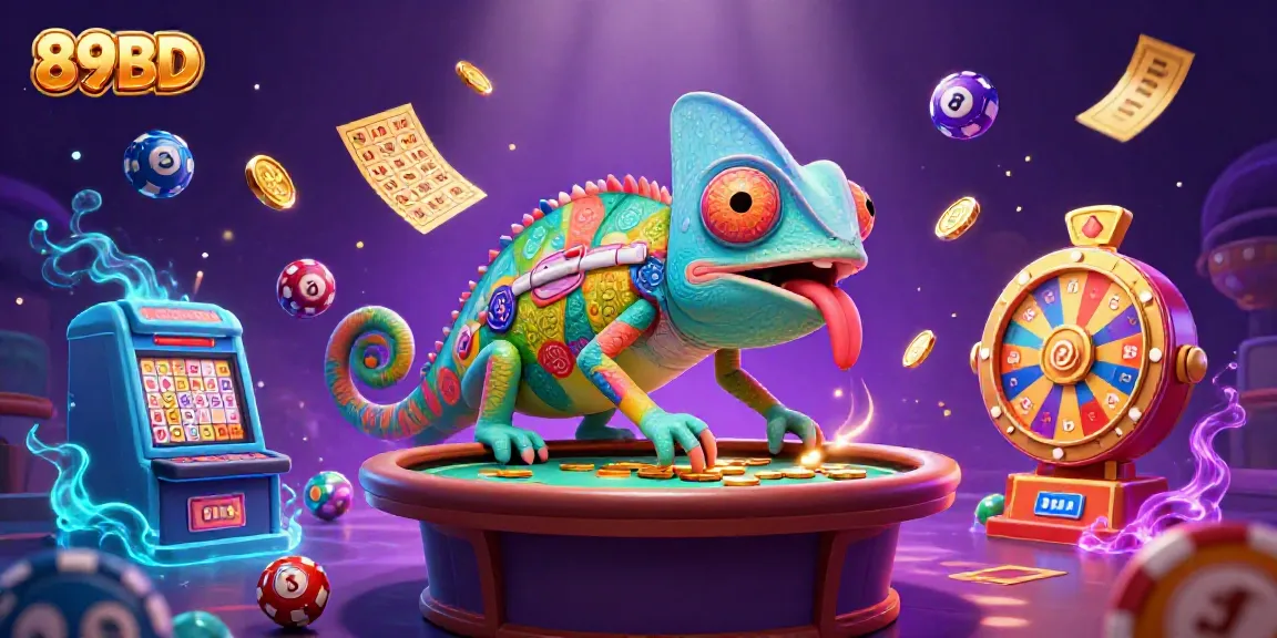 Engage with the vibrant 89BD casino scene featuring a chameleon owner and dynamic lottery elements.