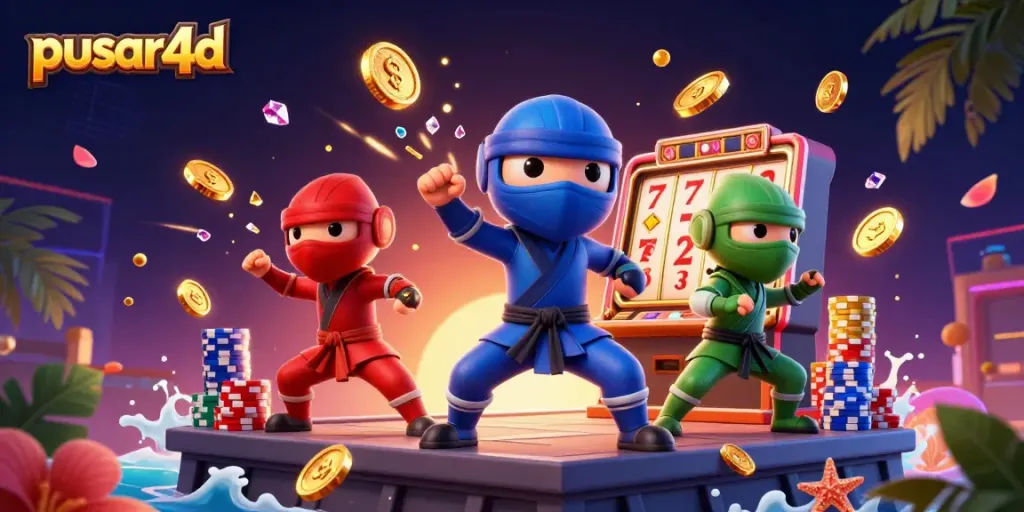 Experience the excitement of pusar4d with ninja chameleons showcasing slot gaming energy amidst vibrant casino elements.