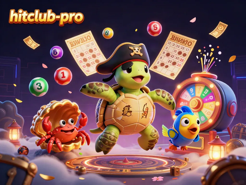 Hitclub-pro showcases a vibrant underwater casino scene with playful characters and colorful game elements.