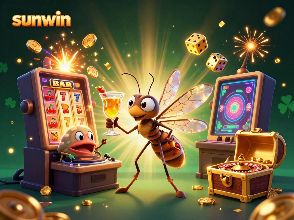 Experience the excitement at sunwin's vibrant casino scene with slot machines and colorful game elements.