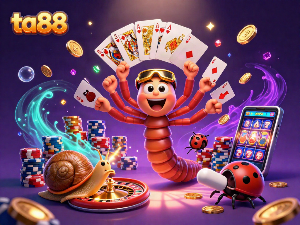 Engage with ta88's exhilarating casino scene featuring a millipede dealer and glittering game elements.