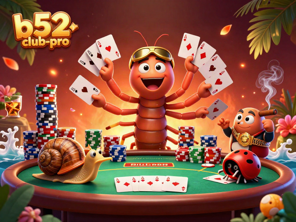 Experience vibrant casino action at b52club-pro with a cartoon dealer, high-roller, and excitement.
