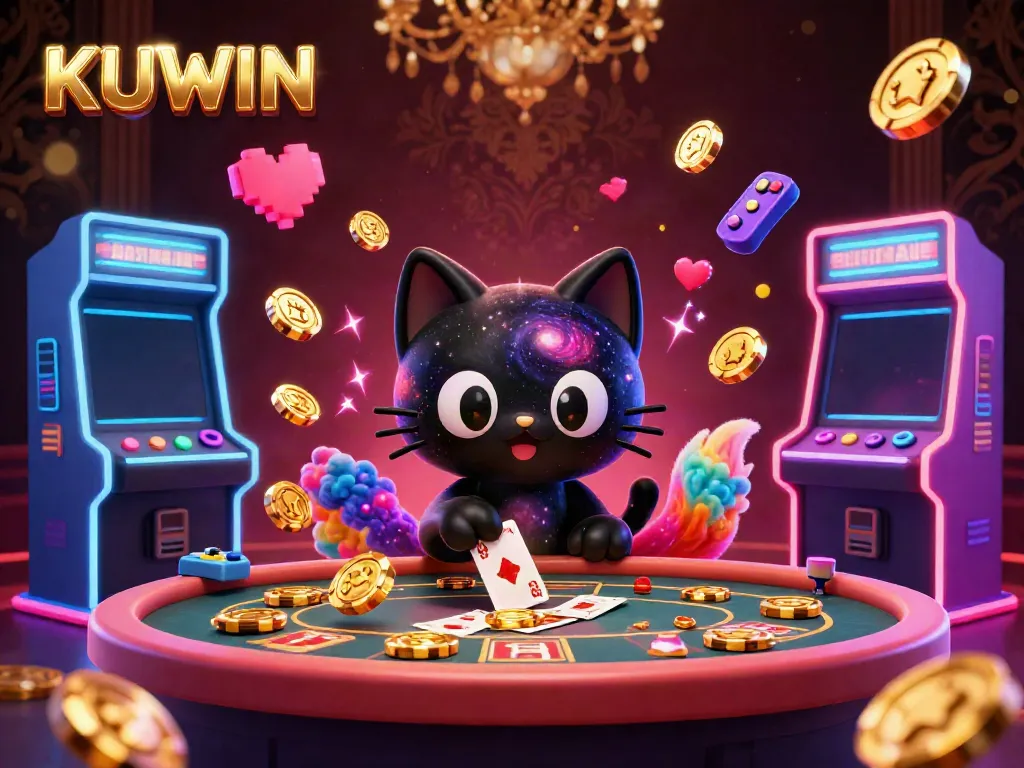 Experience exhilarating gameplay with KUWIN as a cosmic cat and fox engage in a vibrant casino adventure.