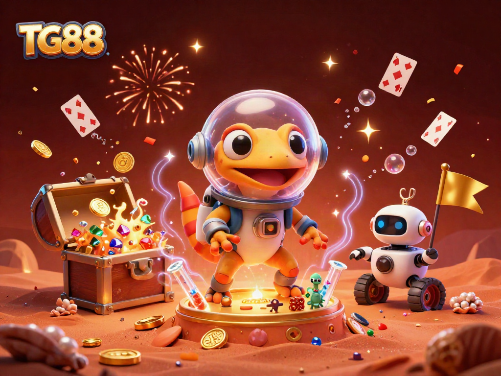 Engage in thrilling gameplay at TG88's virtual casino, where a Martian gecko uncovers golden treasures.