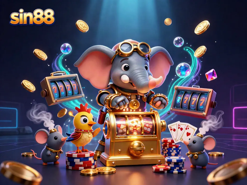 Experience thrilling gameplay at sin88 with vibrant slot machines, golden coins, and exciting casino characters.