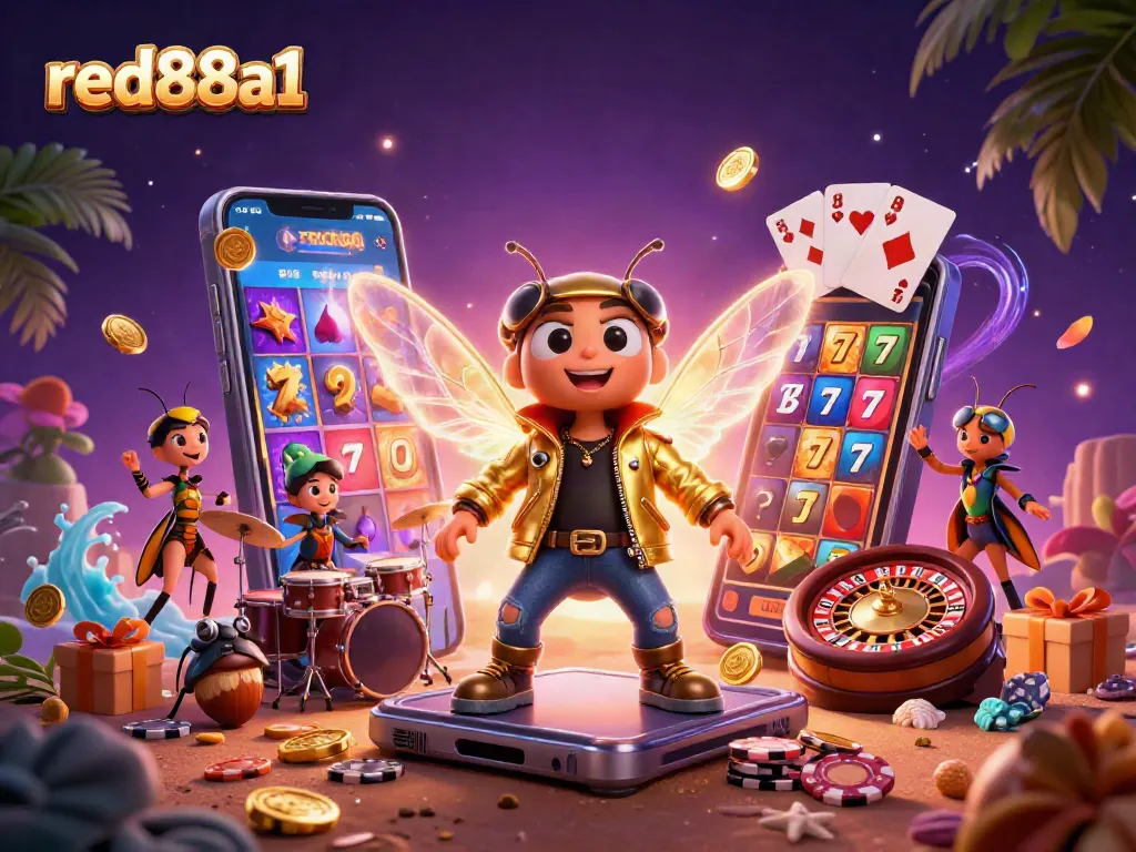 Experience the excitement of red88a1 casino games with vibrant slot machines and a rock star atmosphere.