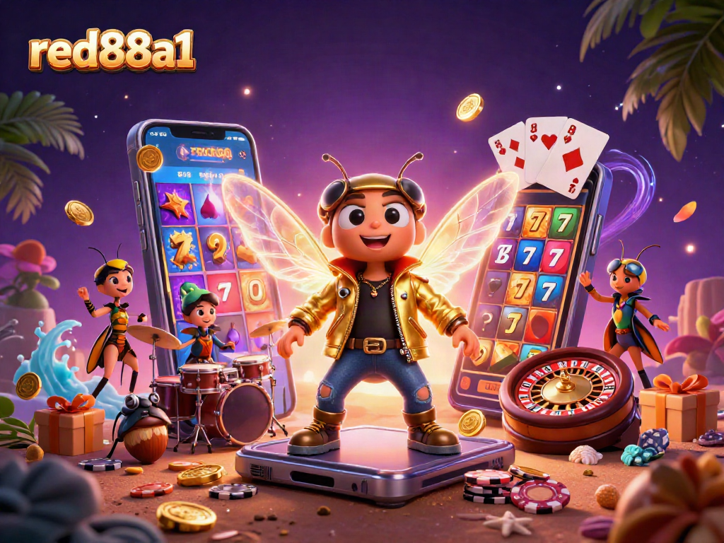 Experience the excitement of red88a1 casino games with vibrant slot machines and a rock star atmosphere.