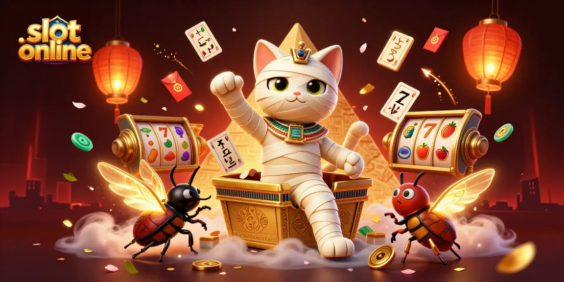 Spin the reels in this vibrant slot online scene featuring unique characters and elements in a pyramid casino.