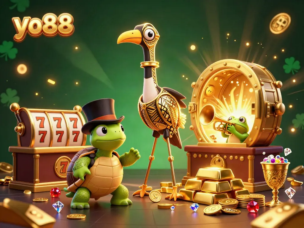 Experience the excitement of yo88 with thrilling slot reels and golden jackpots in a vibrant 3D casino scene.