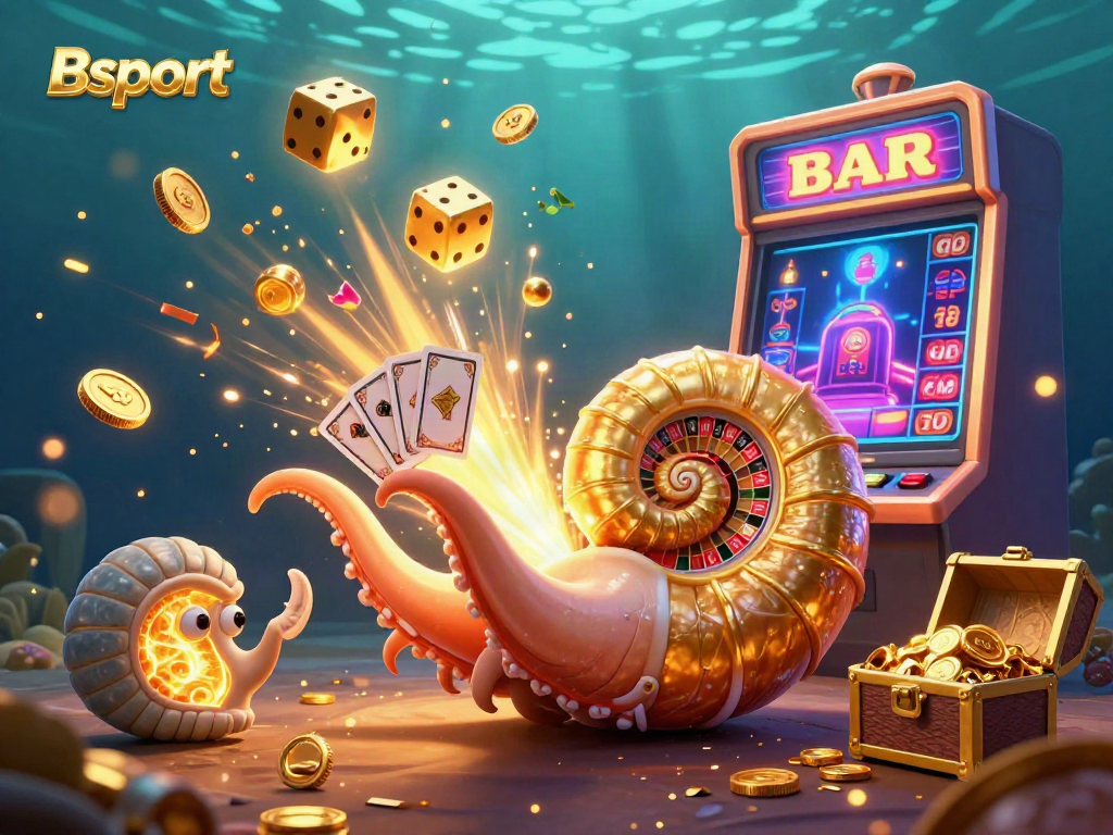 Experience the thrill of Bsport's gaming with a vibrant underwater casino scene featuring a giant nautilus roulette.