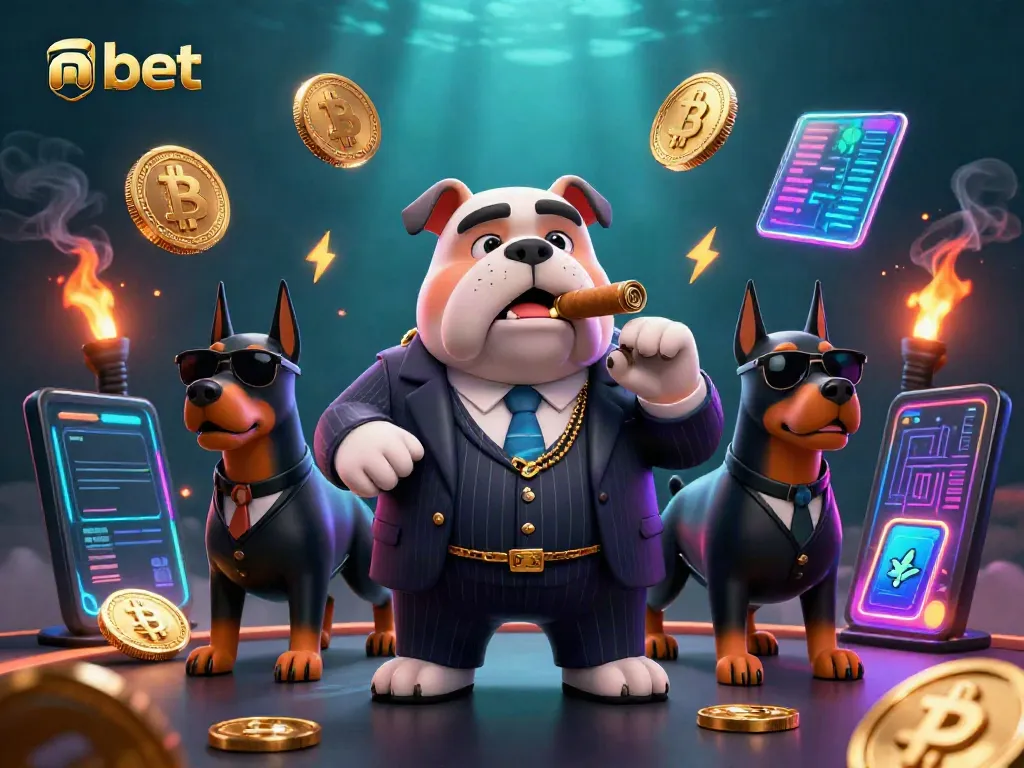 Experience thrilling gaming action with nbet's dynamic casino scene featuring a mafia bulldog and bodyguards.