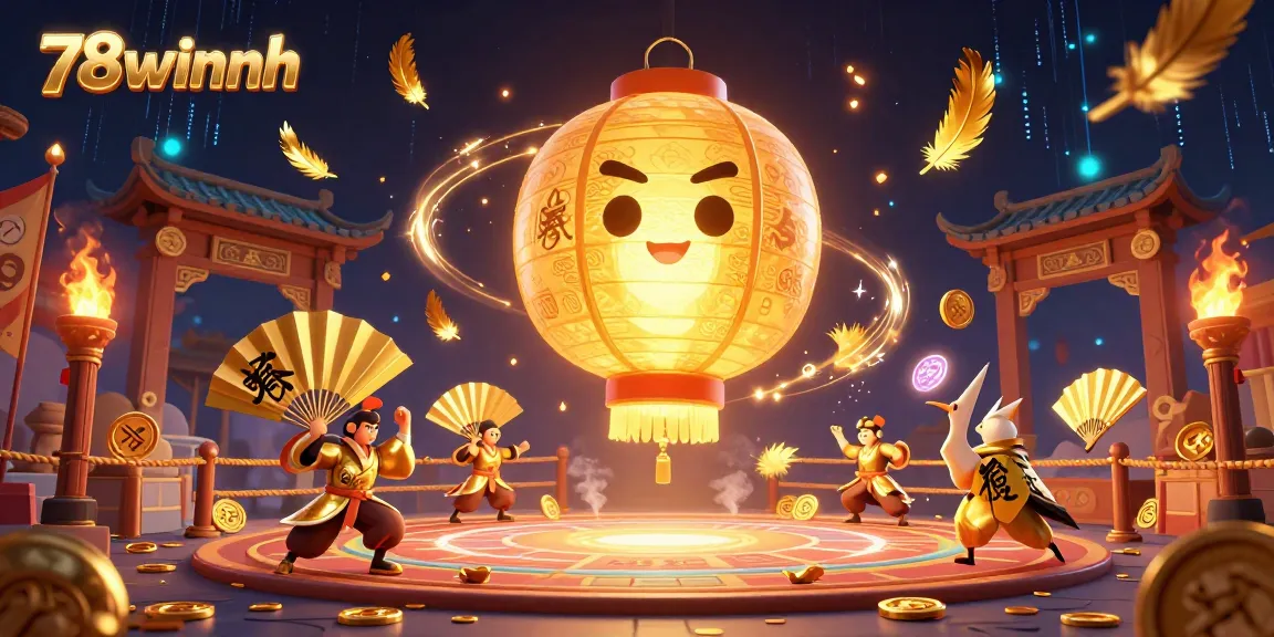 Experience the thrilling night market casino world with 78winnh, featuring a glowing lantern spirit and golden companions.