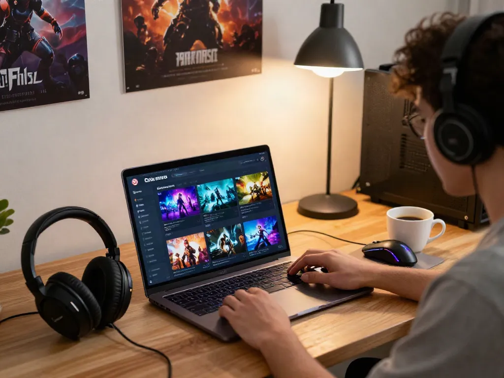 Engaging user enjoying a seamless gaming experience on the Garuda 404 platform in a cozy home office.