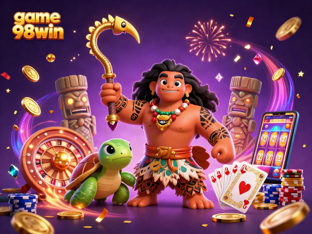 Experience the excitement of game 98win with vibrant casino elements and characters.