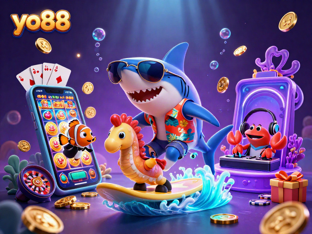 Experience the excitement of yo88 with a vibrant underwater casino adventure featuring colorful characters and games.