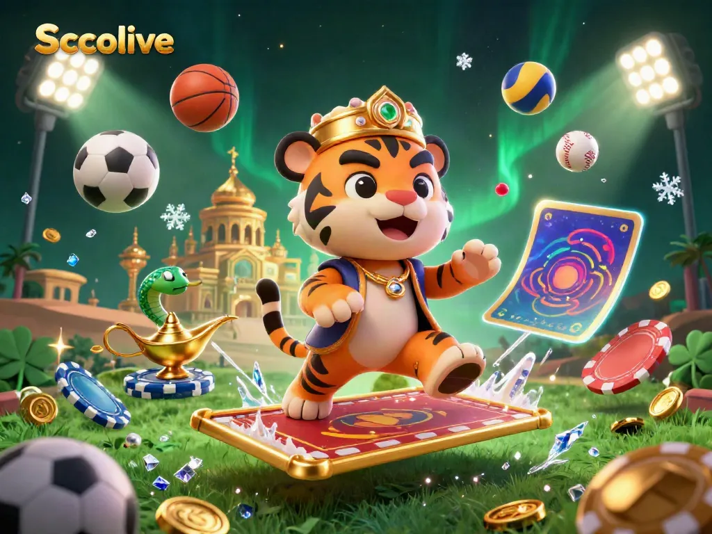Socolive provides a vibrant scene with a tiger sultan and dynamic sports elements symbolizing excitement in online betting.