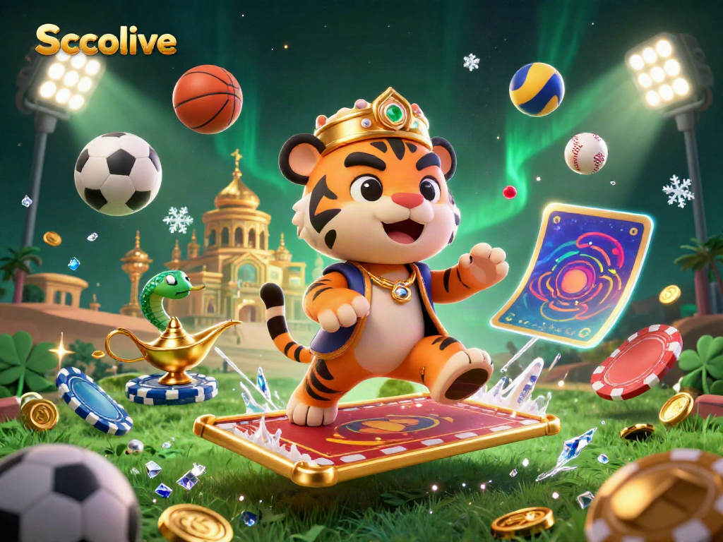 Socolive provides a vibrant scene with a tiger sultan and dynamic sports elements symbolizing excitement in online betting.