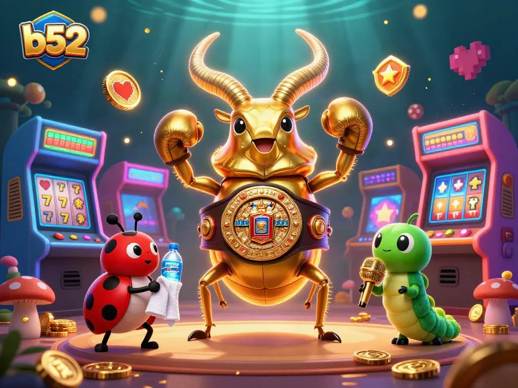 Engage with thrilling b52 slot action featuring golden characters and dynamic arcade elements.